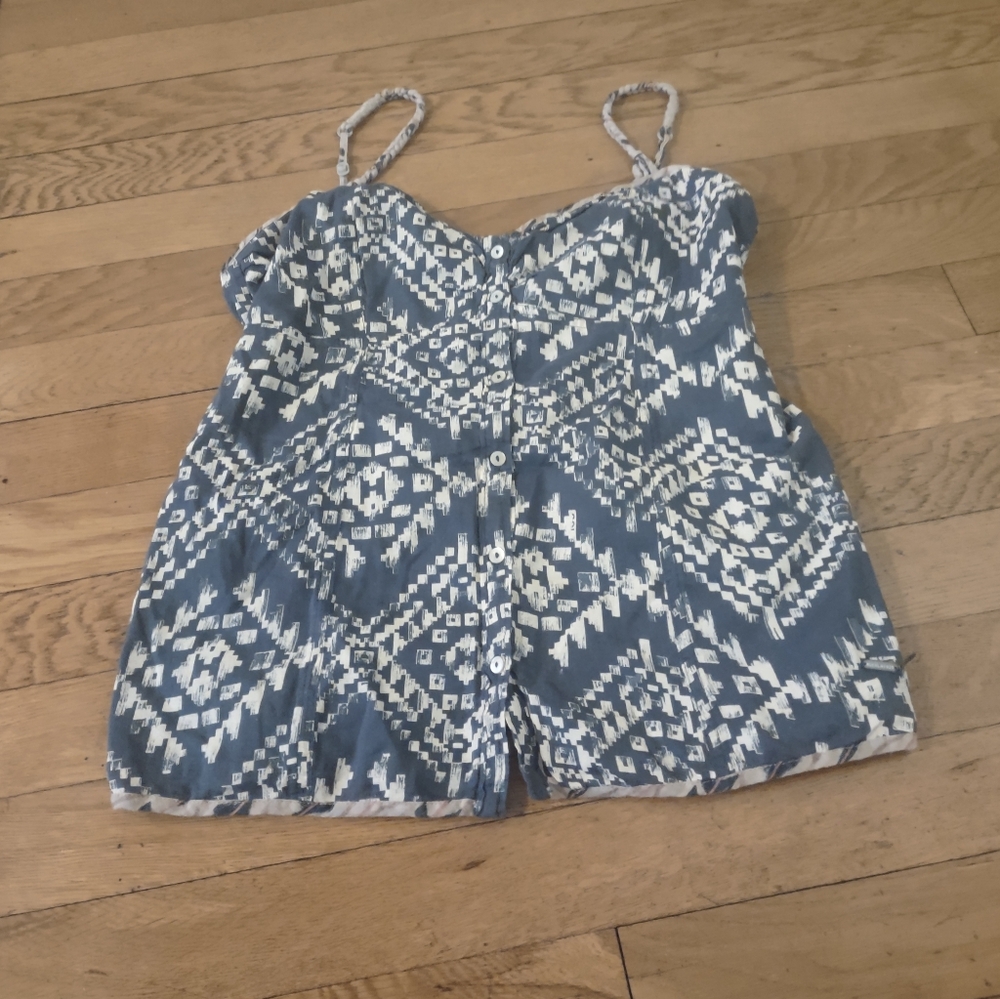 Ruehl No 925 Blue Ikat Aztec Smocked Spaghetti Strap Top Size S Boho Y2K